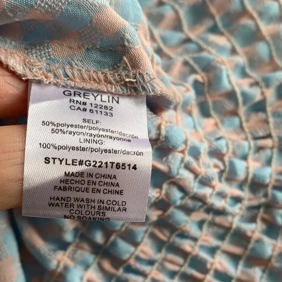 Greylin Blue and Pink Gingham Checkered Smocked Blouse Top Size S - Picture 9 of 14